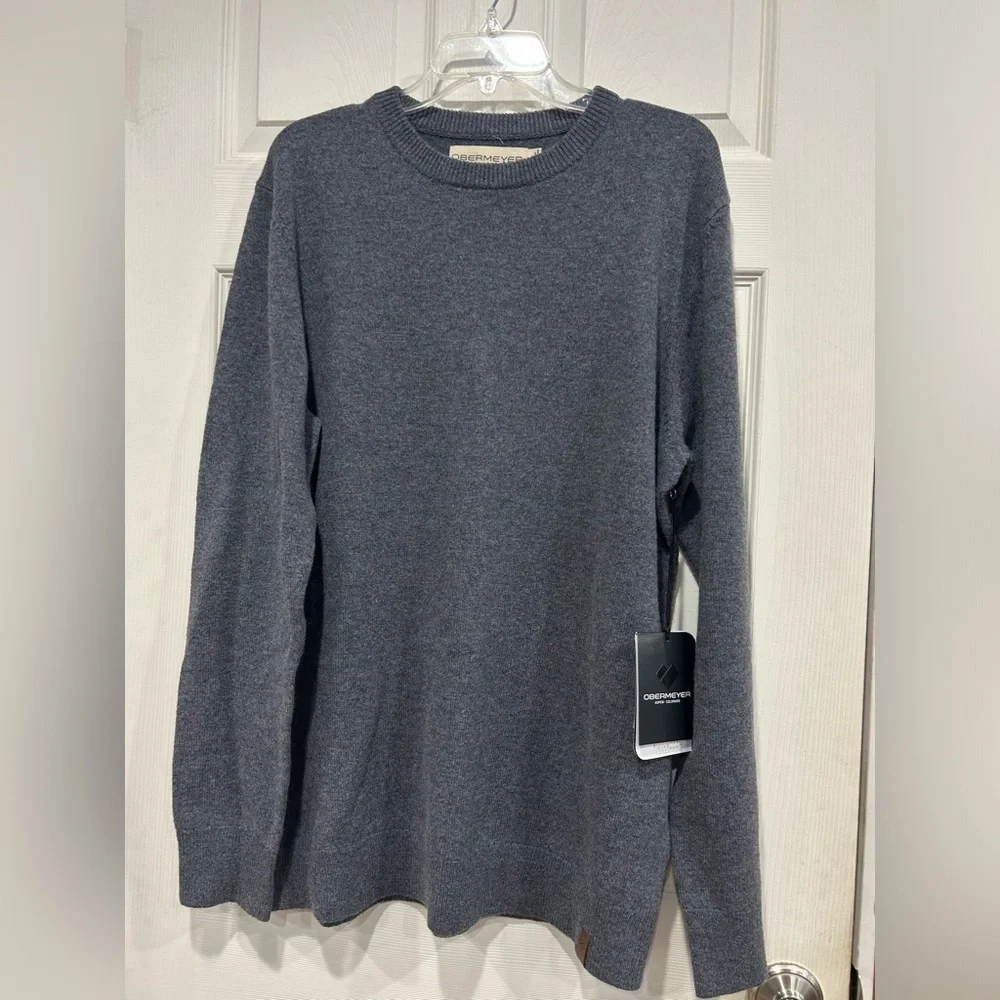 Obermeyer Men's XL Reggie Crewneck Sweater Knightly Grey Blue NWT Merino Wool